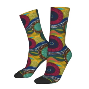 1pc African Art with Colorful Circles Printed Men's Socks Novelty Hip Hop Harajuku Pattern Crew Sock Casual Gift