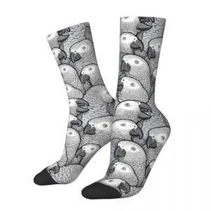 African Grey Parrots Funny Men's Socks Retro Parrot Pet Bird Harajuku Casual Crew Sock Gift Pattern Printed