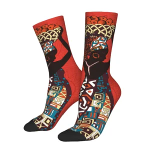 1pc Pretty African Woman Printed Men's Socks Novelty Hip Hop Harajuku Pattern Crew Sock Casual Gift