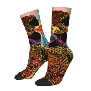 1pc Beautiful African Woman Design Printed Men's Socks Novelty Hip Hop Harajuku Pattern Crew Sock Casual Gift